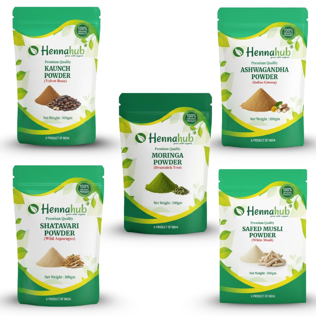 Advanced Men’s Performance Combo | Ashwagandha, Safed Musli, Shatavari, Kaunch Beej & Moringa Powder | Pack of 5 x 100g