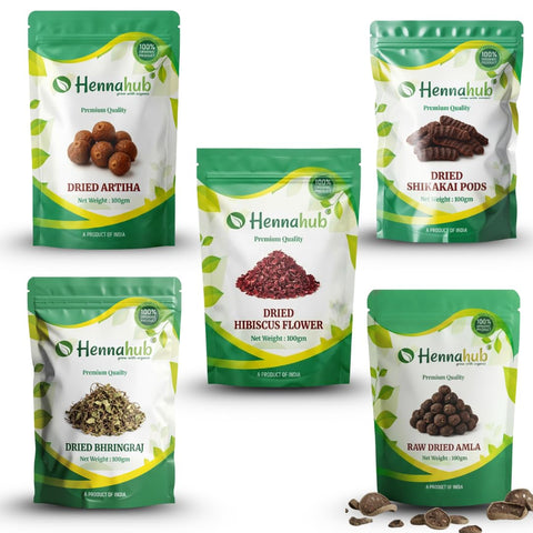 Complete Hair Care Raw Herb Combo | Amla, Reetha, Shikakai, Hibiscus & Bhringraj | Pack of 5 × 100g