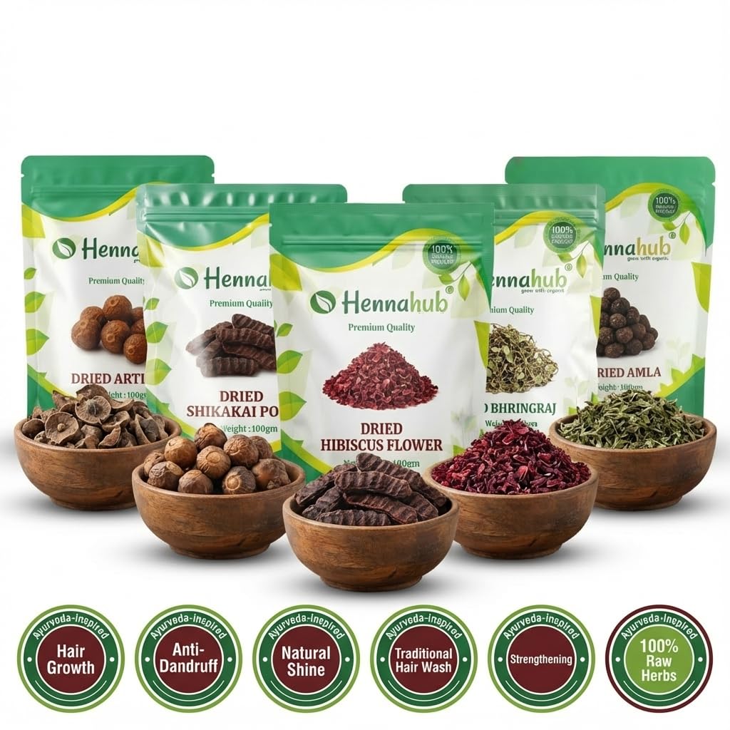 Complete Hair Care Raw Herb Combo | Amla, Reetha, Shikakai, Hibiscus & Bhringraj | Pack of 5 × 100g